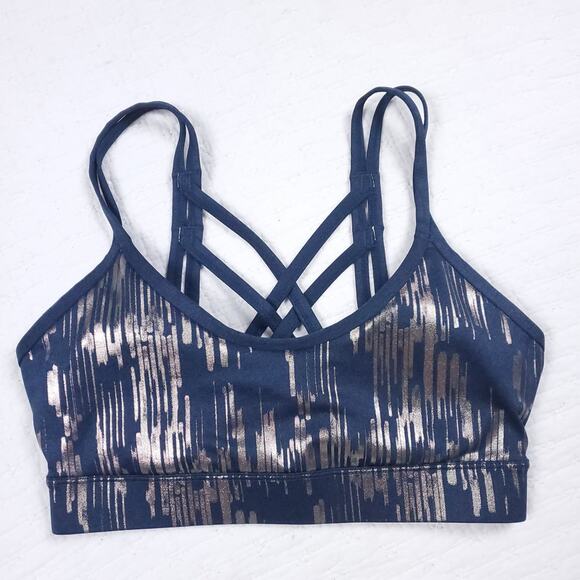 Joy Lab Dark Blue Sport Strappy Racerback Sport Bra Silver Metallic Accent XS - Picture 1 of 5